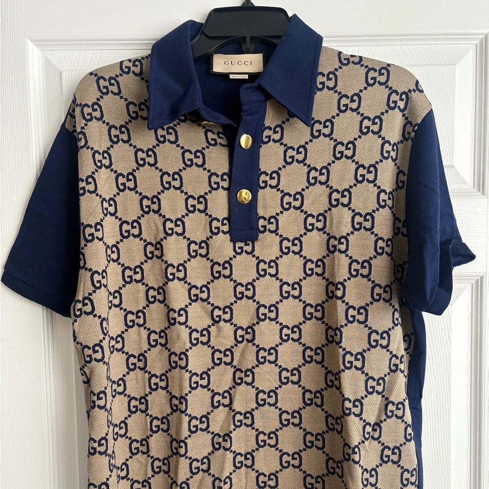 Gucci Dark Blue Polo with Gold Details